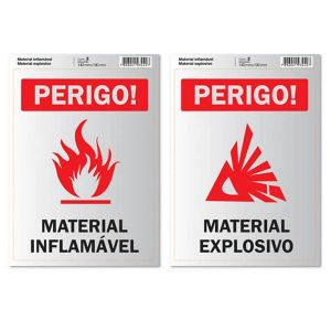 Adesivo Sinalização Pimaco 14 x 19cm Material Inflamável / Explosivo c/2 Unid