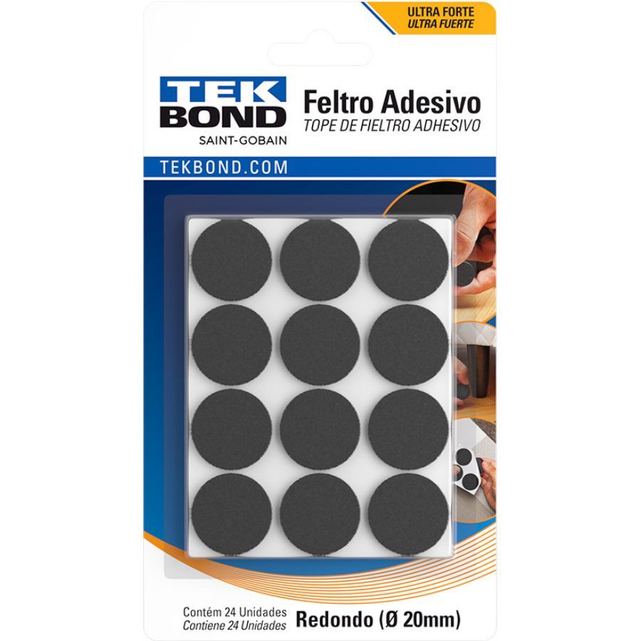 Adesivo Protetor Feltro Redondo 20mm Preto c/24 Unid Tekbond 23701002000