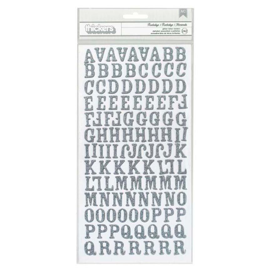 Adesivo Thickers Chipboard Alfabeto Maiúsculo c/ Glitter Prata - AC 43030
