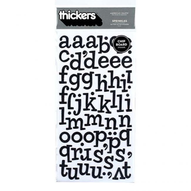 Adesivo Thickers Chipboard Alfabeto Minúsculo em Glitter Preto - AC 42889