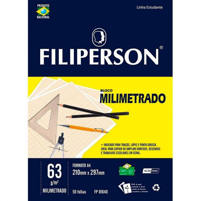 Bloco Milimetrado A4 63g c/50 Fls Filiperson