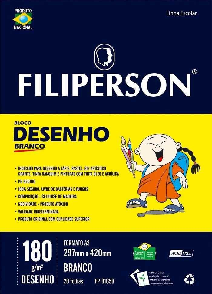 Bloco para Desenho A3 Branco 180g c/20 Fls Filiperson FP 01650