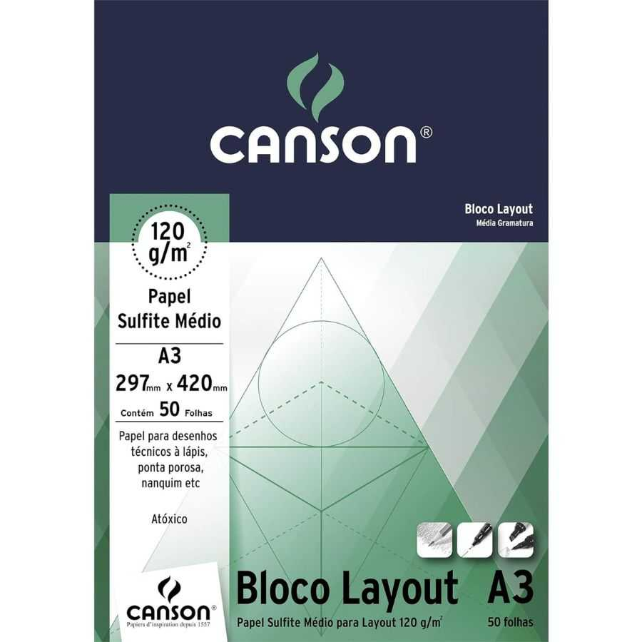 Bloco para Desenho A3 Layout 120g c/50 Fls Canson 66667155