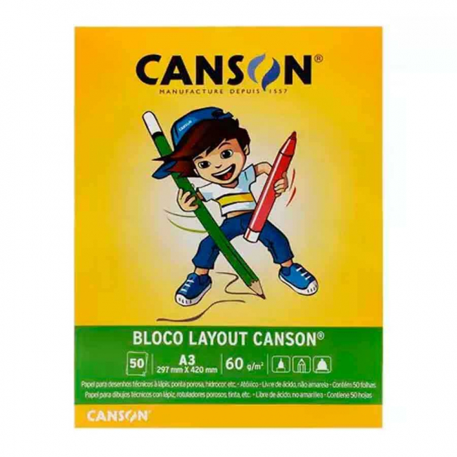 Bloco para Desenho A3 Layout 60g c/50 Fls Canson