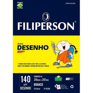 Bloco para Desenho A4 Branco 140g c/20 Fls Filipaper