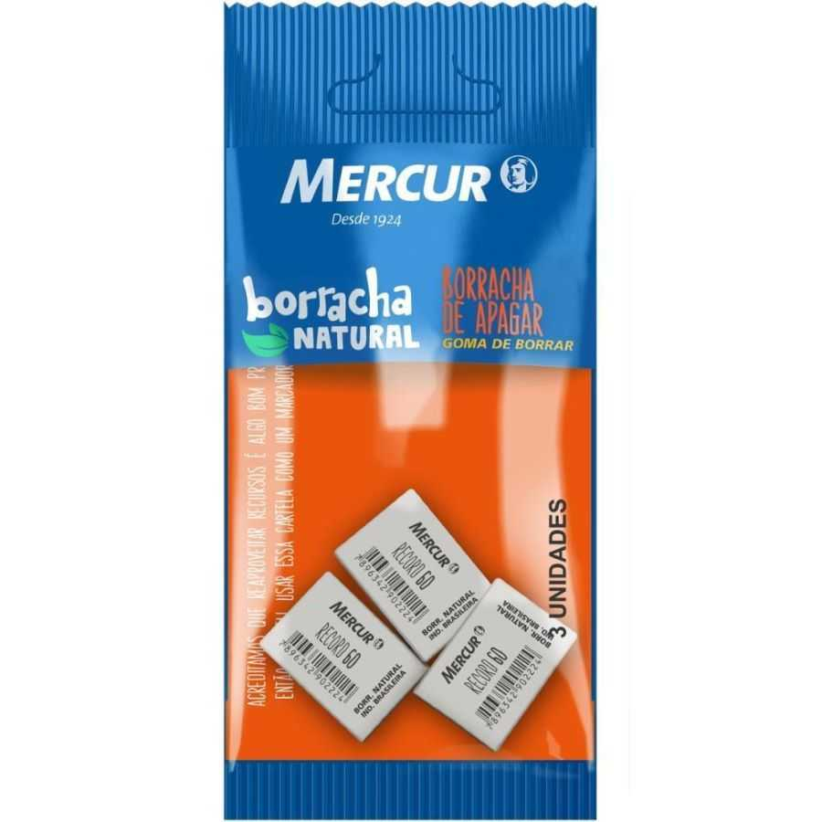 Borracha Escolar Branca Record 60 Mercur c/3 Unid Pack