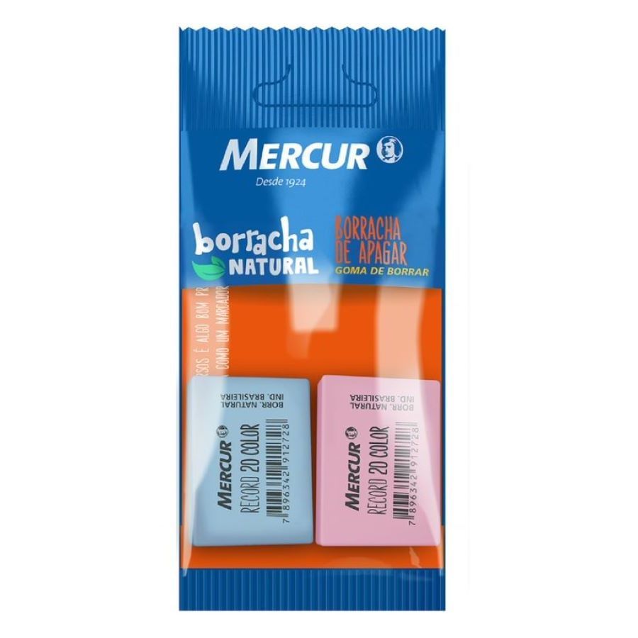 Borracha Escolar Color Record 20 Rosa / Azul Mercur c/2 Unid Pack