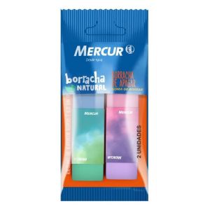 Borracha Escolar Natural Retangular Bicolor Mercur c/2 Unid Pack