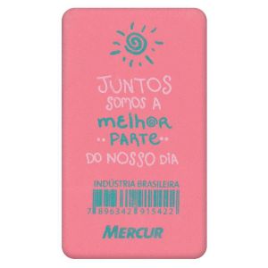 Borracha Escolar Natural Retangular Frases Rosa e Lilás Mercur c/2 Unid Pack
