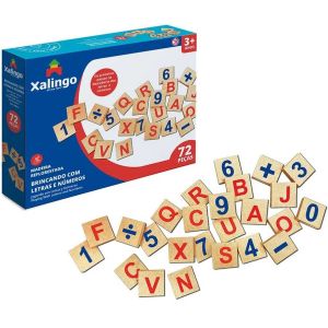 Brinquedo Educativo Madeira Brincando com Letras e Números 72 peças Xalingo 50576