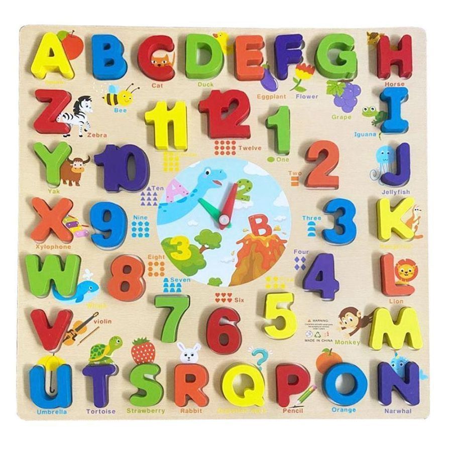 Brinquedo Didático Encaixe Letras e Números Ingles Mdf Toy Mix