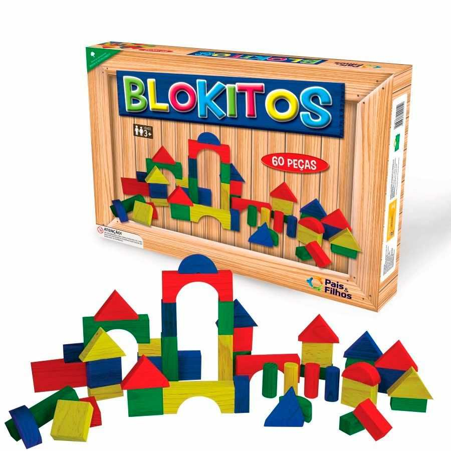 Brinquedo para Montar Blokitos de Madeira 60 Peças Pais e Filhos na  Papelaria Art Nova