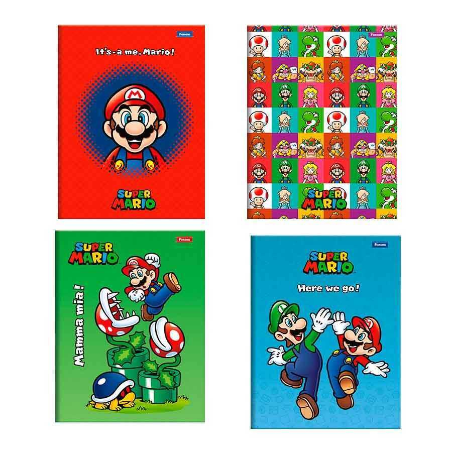 Caderno Brochura 1/4 (pequeno) Capa Dura 80 Fls Super Mario Foroni 