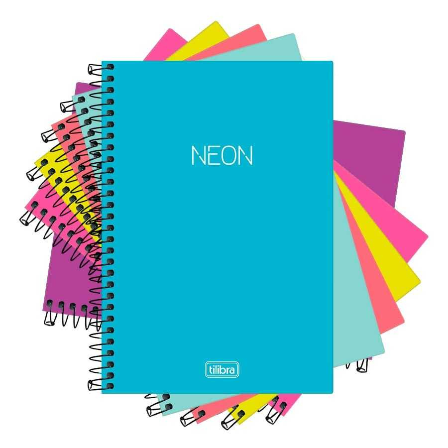 Caderno Espiral 1/4 (pequeno) Capa Plástica Sem Pauta 80 Fls Neon Tilibra