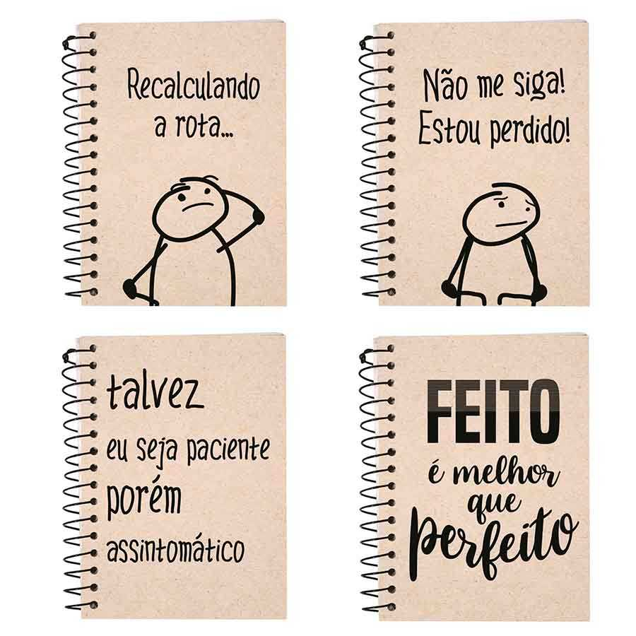 Caderno Espiral 1/4 (pequeno) Capa Flexível 96 Fls Frases Kit 