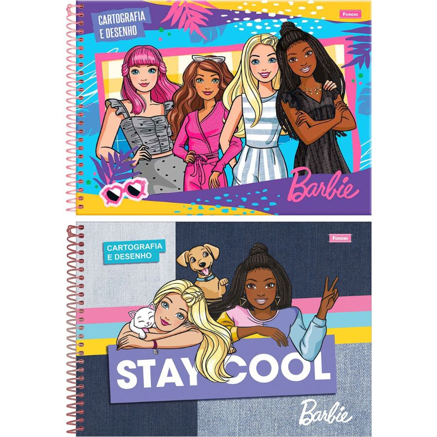 Caderno Espiral Cartografia e Desenho Capa Dura 80 Fls Barbie Foroni 