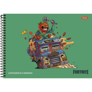 Caderno Espiral Cartografia e Desenho Capa Dura 80 Fls Fortnite Foroni 