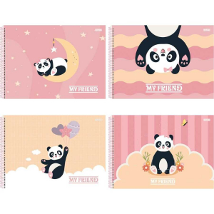 Kit Caderno Urso Panda Brochura 80 Folhas e Desenho 60 Folhas Capa