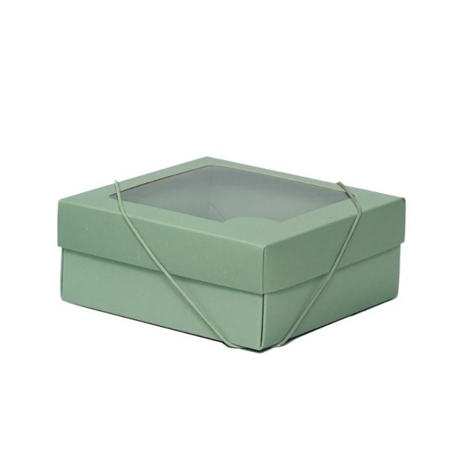 Caixa para Presente com Visor Quadrada 15 x 15 x 6,5cm e Elástico Verde Salvia Up Box