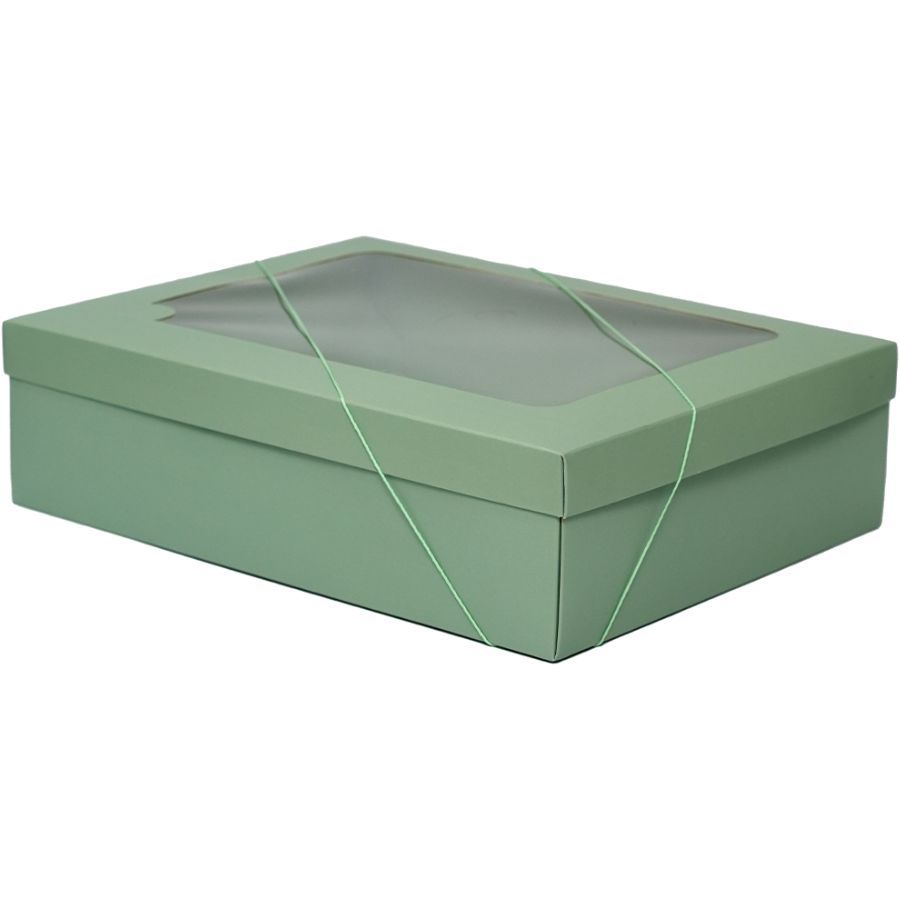 Caixa para Presente com Visor Retangular 36 x 28 x 10cm e Elástico Verde Salvia Up Box