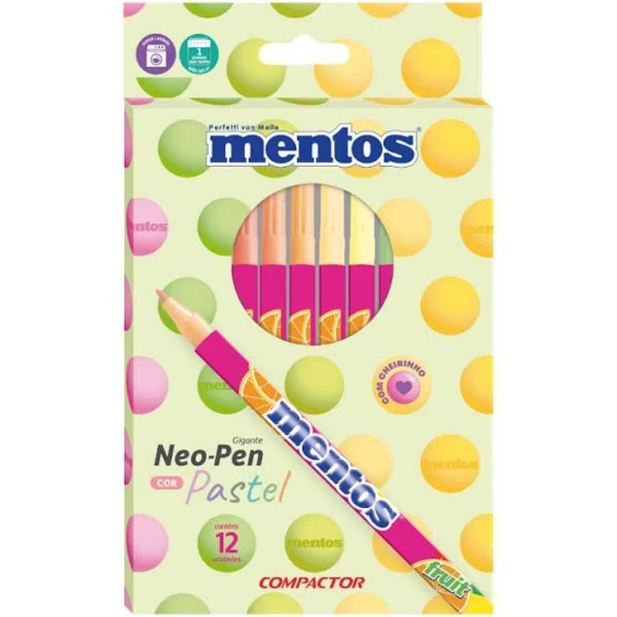 Caneta Hidrográfica 12 Cores Compactor Gigante Neo-Pen Mentos c/ Cheiro 002925000