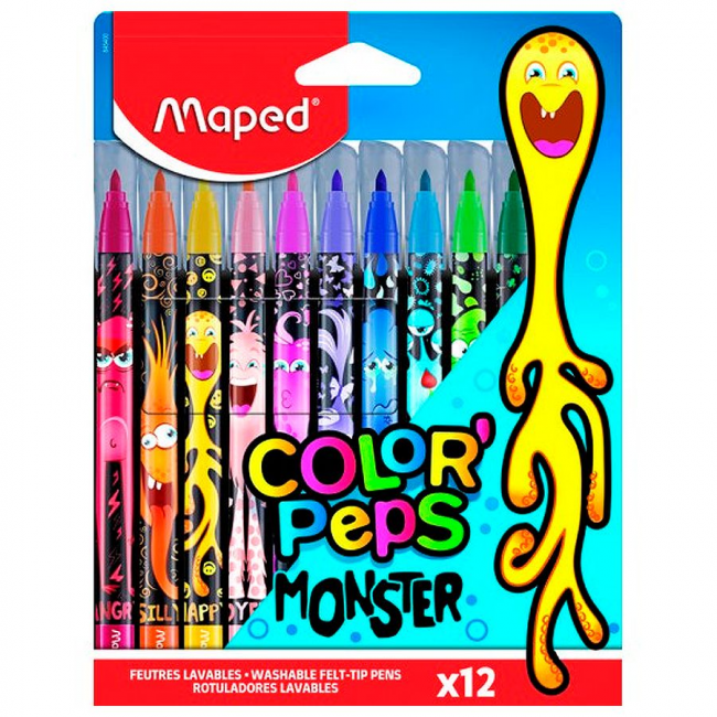 Caneta Hidrográfica 12 Cores Maped Color Peps Monsters.