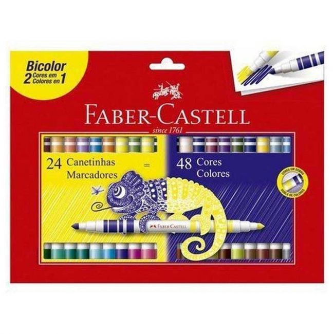 Caneta Hidrográfica 48 cores Bicolor - Faber-Castell