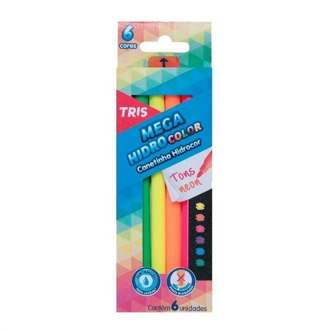 Caneta Hidrográfica 6 Cores Mega Hidro Color Tons Neon Tris