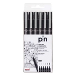 Caneta Nanquim Descartável Uni-Ball Pin Fineliner Preta e Estojo c/6 Unid