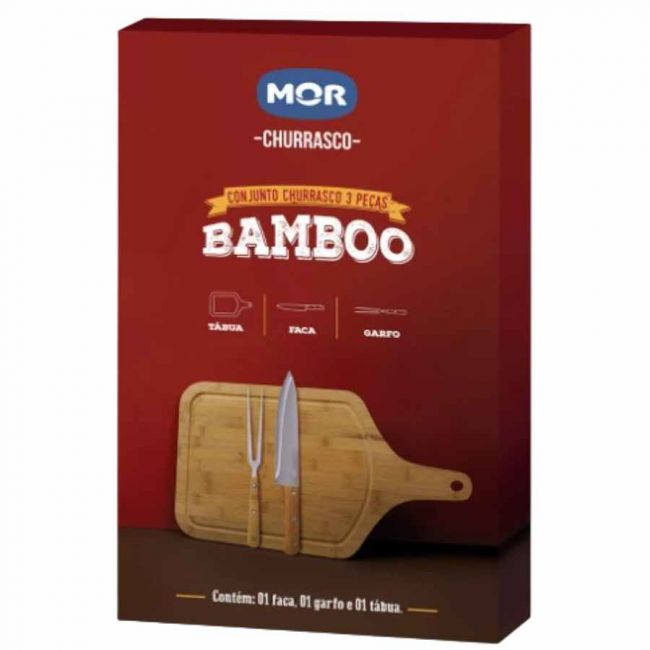 Conjunto para Churrasco Bambu com 3 Peças Tábua/Garfo/Faca Mor 003359