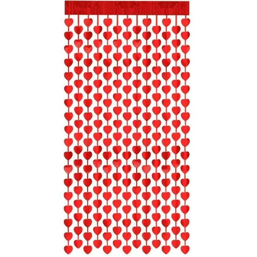 Cortina Decorativa Metálizada Corações 2 x 1metros Vermelhos Ponto das Festas PF1885VM