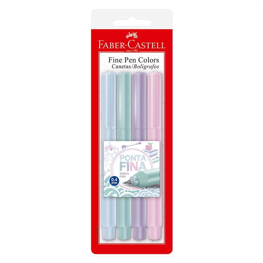 Caneta Hidrográfica Faber Castell Fine Pen 0,4mm Pastel Estojo c/4 cores FPB/TPZF