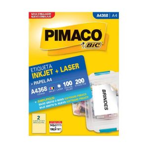 Etiqueta InkJet Laser A4  2 E.F 143,3 x 199,0mm cx c/100 Fls Pimaco A4368