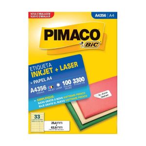 Etiqueta InkJet Laser A4 33 E.F 25,4 x 63,5mm cx c/100 Fls Pimaco A4356