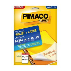 Etiqueta InkJet Laser A4  1 E.F 288,5 x 200,0mm cx c/25 Fls Pimaco A4267