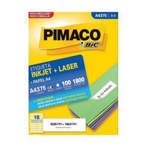 Etiqueta InkJet Laser A4 18 E.F 32,83 x 104,5mm cx c/100 Fls Pimaco A4375