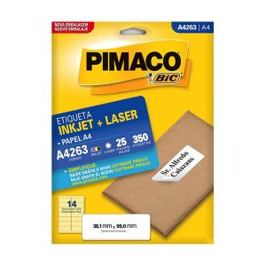 Etiqueta InkJet Laser A4 14 E.F 38,1 x 99,0mm cx c/25 Fls Pimaco A4263