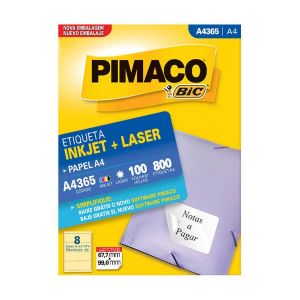 Etiqueta InkJet Laser A4  8 E.F 67,7 x 99,0mm cx c/100 Fls Pimaco A4365