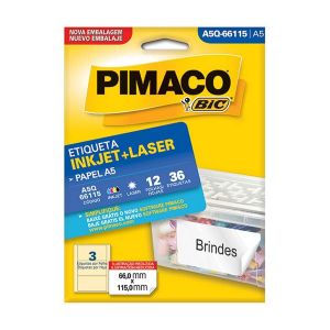 Etiqueta InkJet Laser A5  3 E.F 66 x 115mm c/36 etiq cx c/12 Fls Pimaco A5Q-66115
