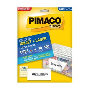 Etiqueta InkJet Laser Carta 10 E.F 50,8 x 101,6mm cx c/10 Fls 100 Etq Pimaco 6083
