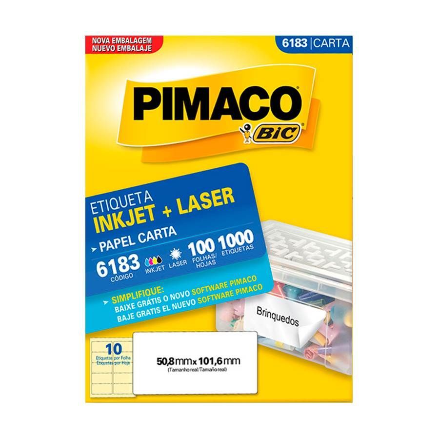 Etiqueta InkJet Laser Carta 10 E.F 50,8 x 101,6mm cx c/100 Fls 1000 Etq Pimaco 6183