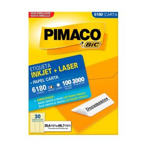 Etiqueta InkJet Laser Carta 30 E.F 25,4 x 66,7mm cx c/100 Fls 3000 Etq Pimaco 6180