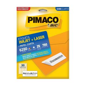 Etiqueta InkJet Laser Carta 30 E.F 25,4 x 66,7mm cx c/25 Fls 750 Etq Pimaco 6280