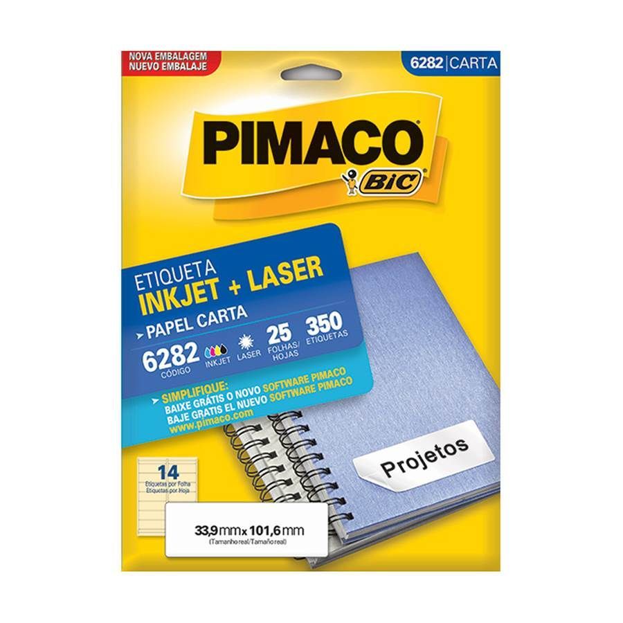 Etiqueta InkJet Laser Carta 14 E.F 33,9 x 101,6mm cx c/25 Fls 350 Etq Pimaco 6282