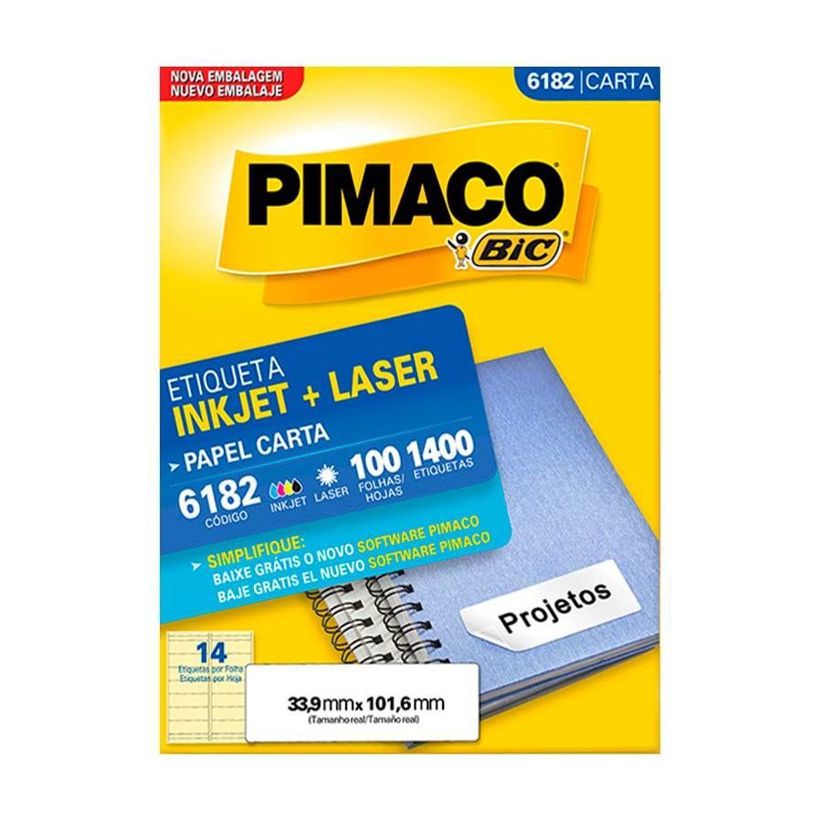 Etiqueta InkJet Laser Carta 14 E.F 33,9 x 101,6mm cx c/100 Fls 1400 Etq Pimaco 6182
