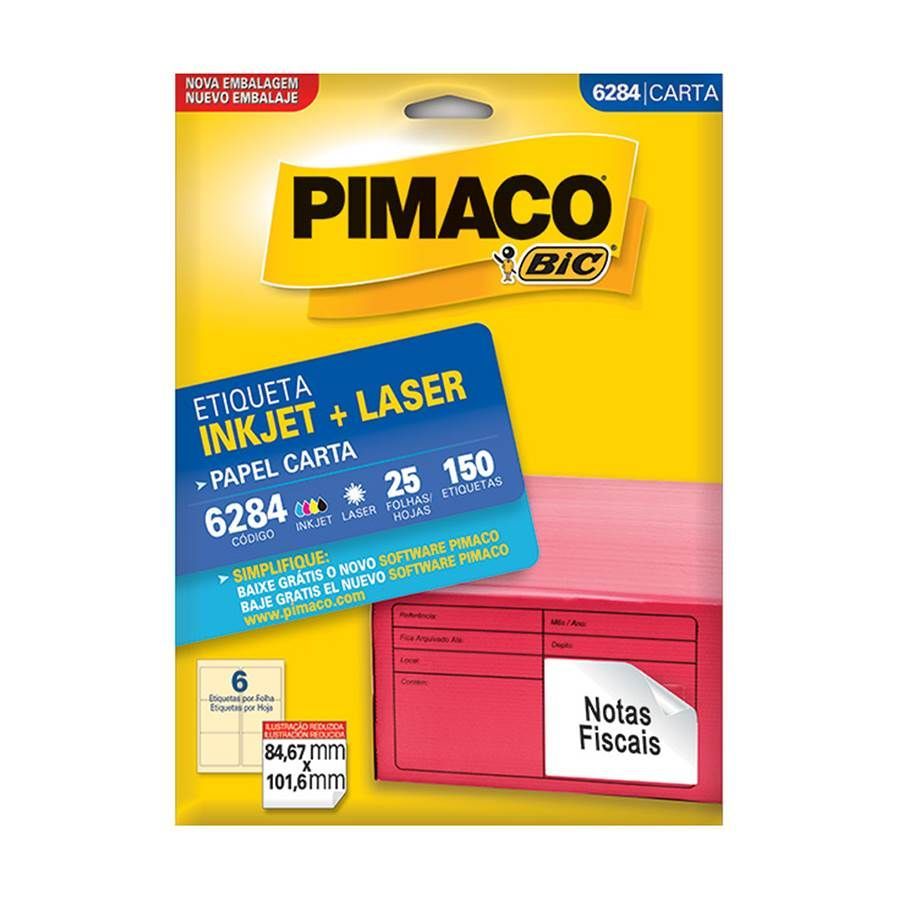 Etiqueta InkJet Laser Carta  6 E.F 84,67 x 101,6mm cx c/25 Fls 150 Etq Pimaco 6284