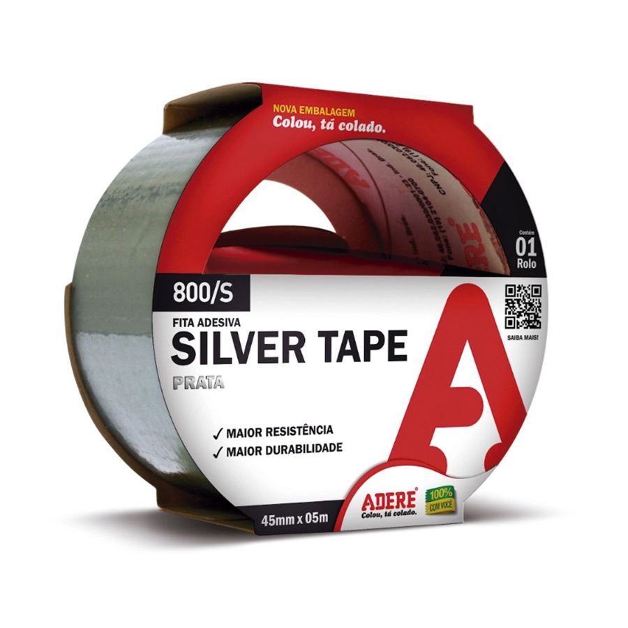 Fita Adesiva Multiuso Silver Tape 45mm x 5m Cinza Adere 800S