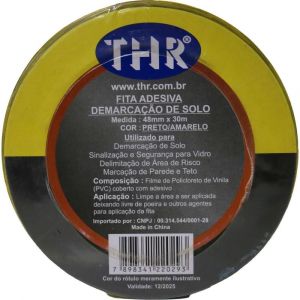 Fita Adesiva Demarcação de Solo 48mm x 30m Zebrada Preto/Amarelo THR