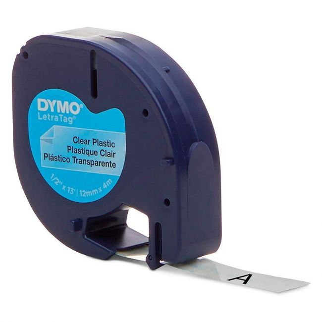 Fita para Rotulador Eletrônico Dymo 12mm x 4m LetraTag Transparente/Preto 16952