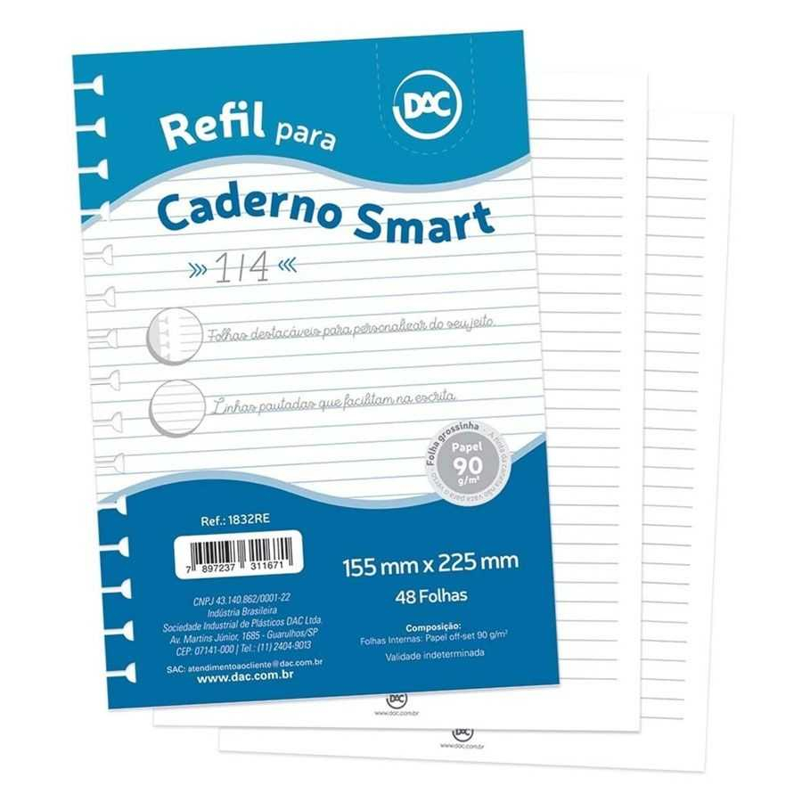 Folha para Caderno Smart 1/4 Pautado 48 Fls 90g DAC 1832RE